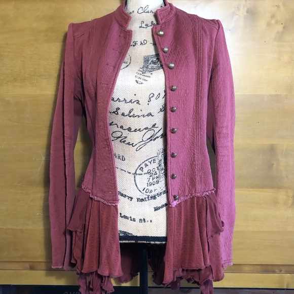 Women's Rust Jacket with Ruffle Hem - Picture 8 of 10